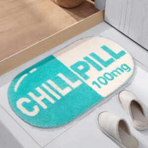 microfiber plush chill pill rug, super soft and absorbent chill pill bath mat machine washable, preppy room decor cute aesthetic, 16x28 in, blue