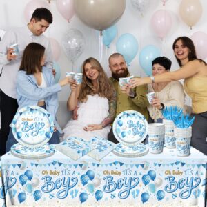 Blue Baby Shower Decorations for Boy, It's a Boy Baby Shower Party Supplies with Baby Boy Plates Napkins Cups Banner Tablecloth for Baby Boy Gender Reveal Baby Shower Party Decor