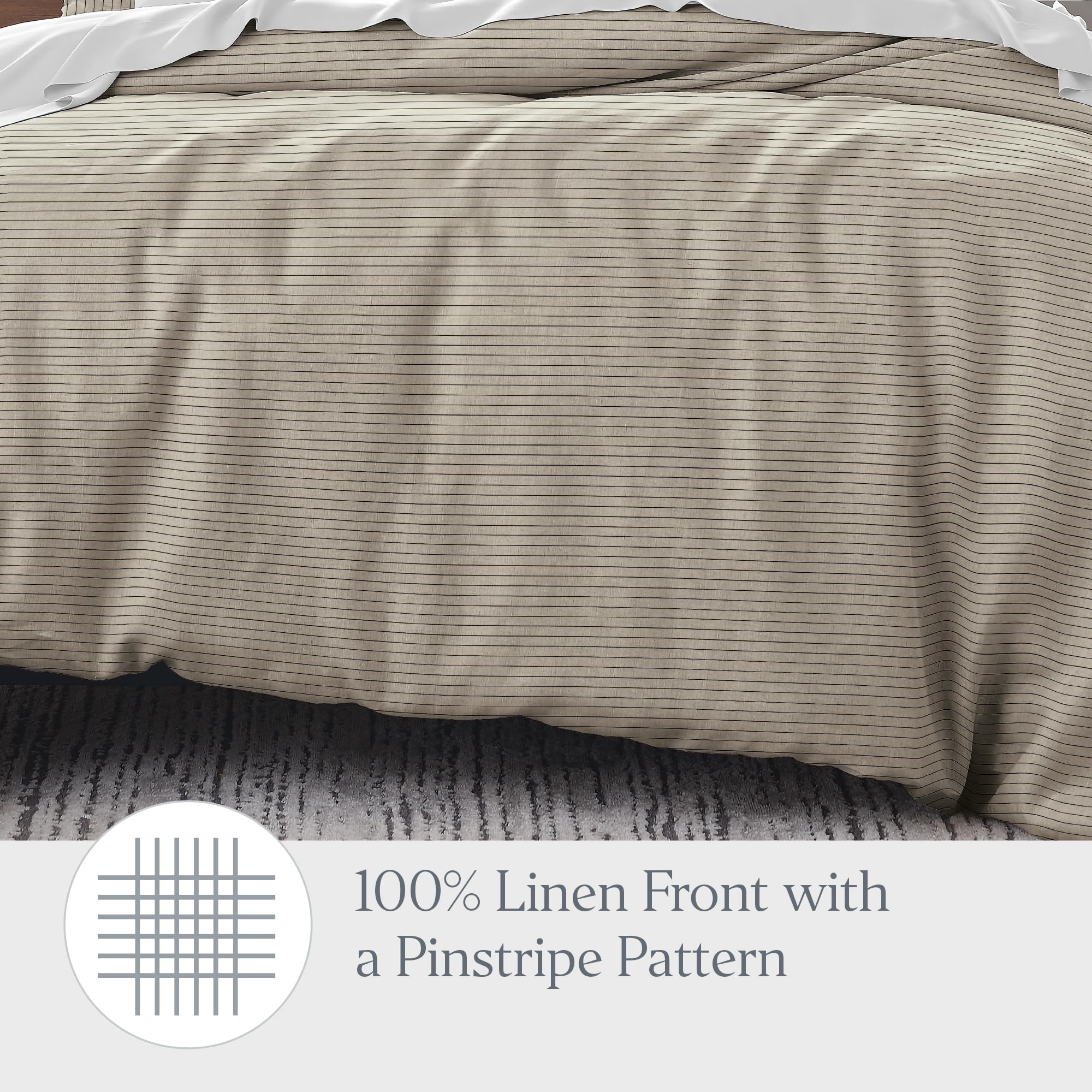 Ella Jayne Luxury 100% French Linen Duvet Cover (3pcs), Coastal Summer Linen Duvet Cover, Linen Bedding Queen, Linen Comforter King, Premium Linen Duvet Cover King (Pin Stripe - Black, Full/Queen)