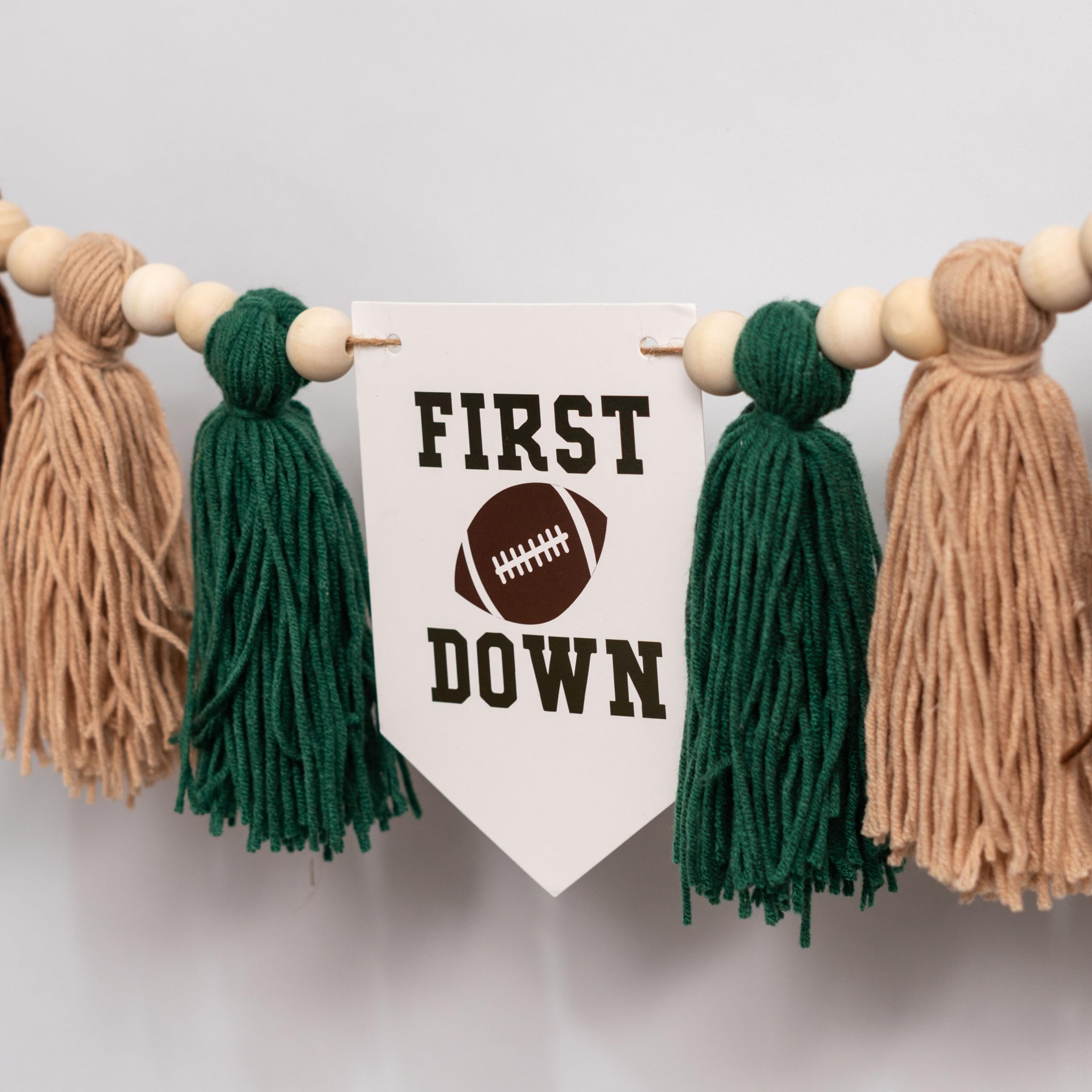 CIEQR Football Highchair Banner 1st Birthday - First Year Down Birthday Banner, Tassels Birthday Decorations for First Birthday Party, Anniversary, Baby Shower, Photo Booth Props... (Green)