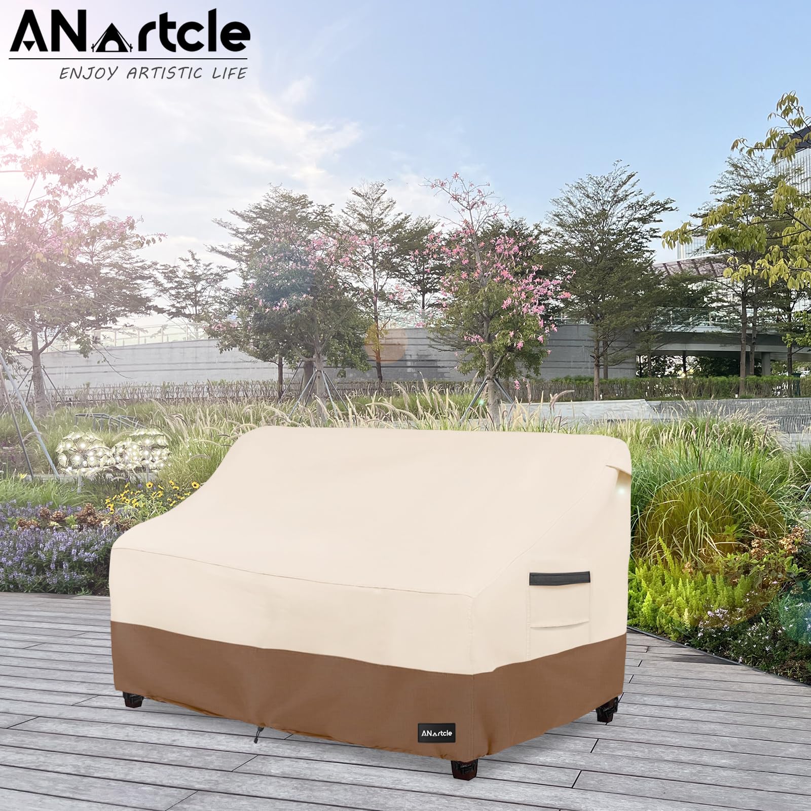 ANartcle 3-Seater Patio Sofa Cover,79W x 37D x 35H Inches Outdoor Couch Cover,100% Waterproof Heavy Duty Patio Sofa Covers,Patio Furniture Covers,Beige&Brown