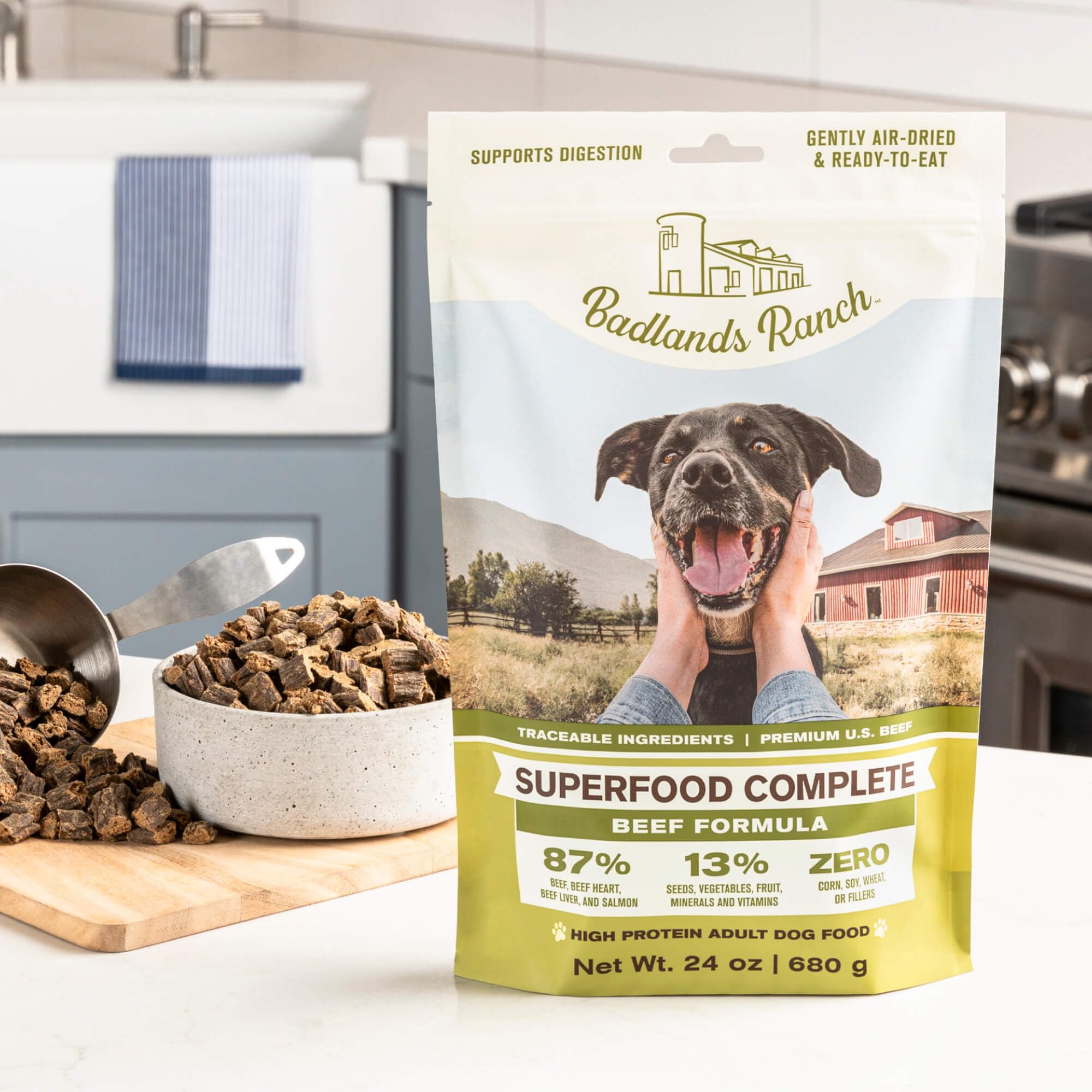 BADLANDS RANCH - Superfood Complete, Air-Dried Adult Dog Food - High Protein, Zero Fillers, Superfood Nutrition by Katherine Heigl (64 oz., Beef Formula)