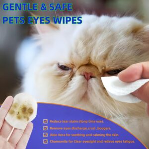 TrendyMate Pet Eye Wipes for Dogs & Cats - Gently Remove Tear Stain, Eye Debris, Discharge, Mucus Secretions - Aloe & Chamomile Pet Cleaning Grooming Deodorizing Wipes for Eyes, Wrinkle, 100Count