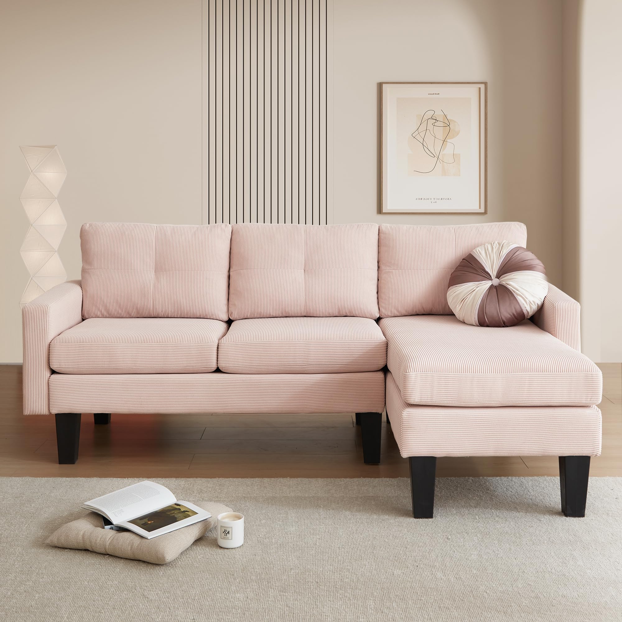 XIZZI 80" Small Sectional Sofa Couches for Living Room,L-Shape Sofa Couch with Chaise,Cloud Couch for Office,Comfy Chaise Sofa for Apartment Small Space (Corduroy,Right Facing Chaise, Pink)