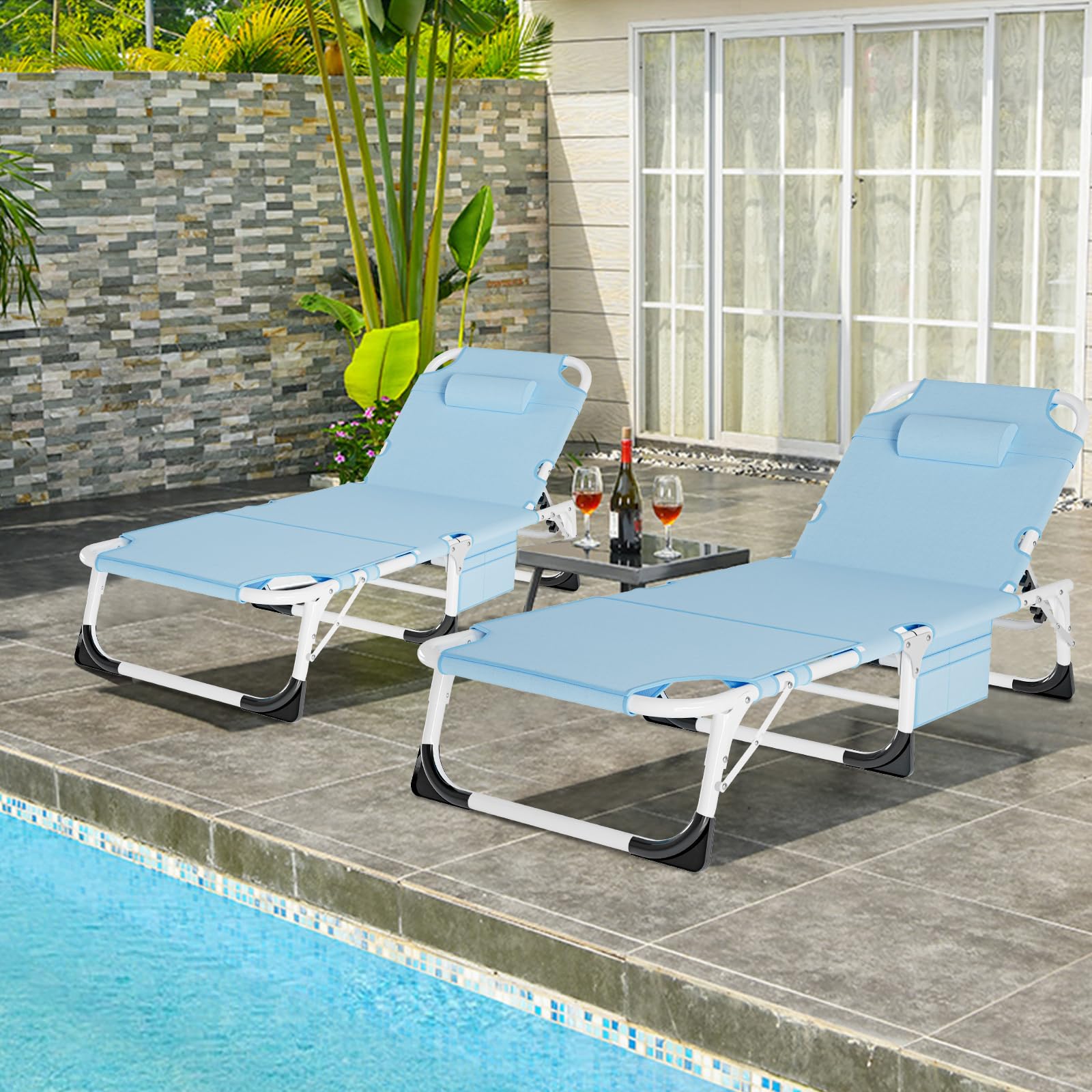 LILYPELLE 3in1 Sun Tanning Chair with Mattress, Heavy Duty Lounger Chair with Face Arm Hole, Removable Pillow, Outside Chaise Lounge Chair for Sunbathing, Patio, Poolside, Lawn, Beach