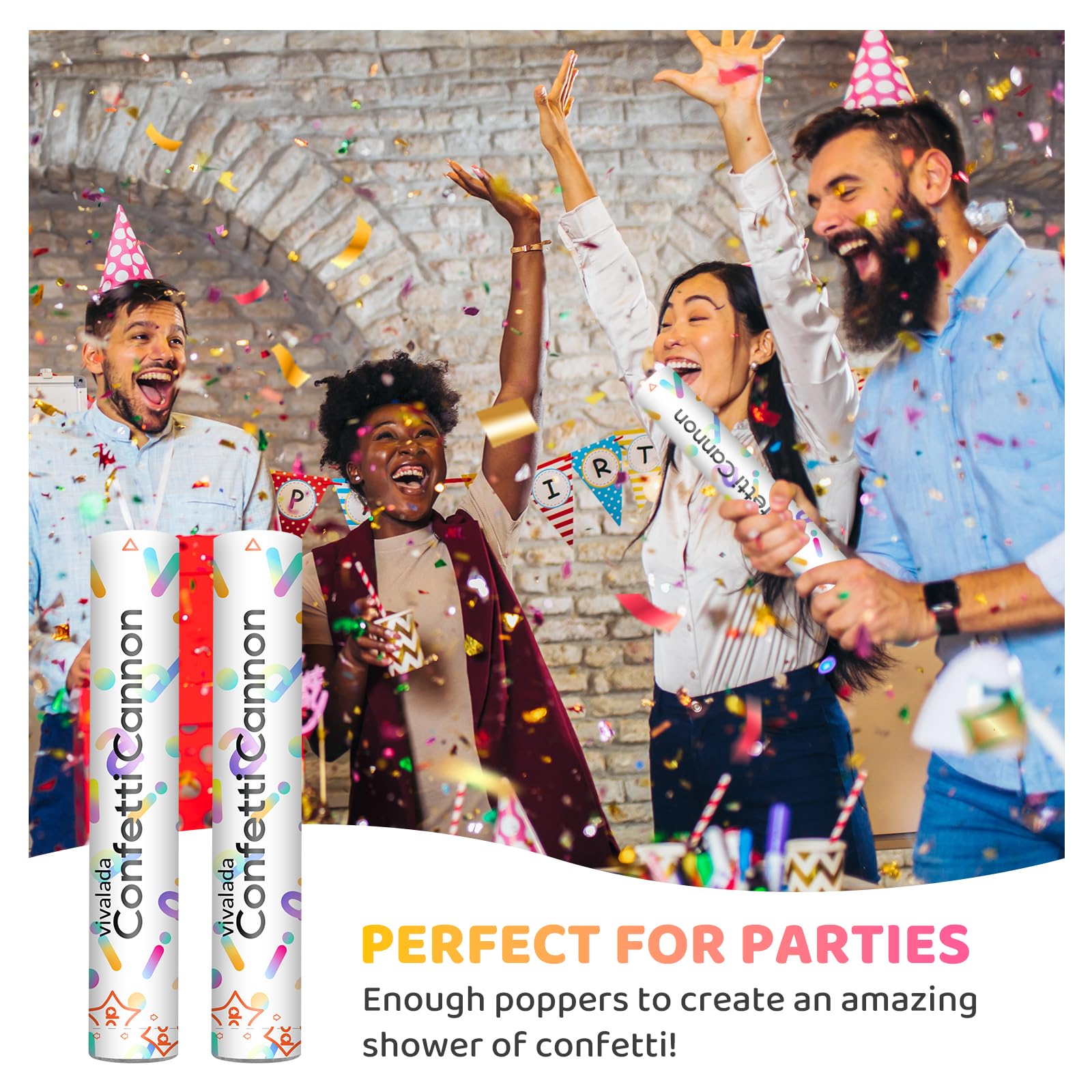 Vivalada 6 Pack Confetti Cannon - Pink, Rose Gold and White Foil Confetti Party Poppers, 12 Inch Confetti Poppers for Graduation, Birthdays Party, Weddings, Christmas New Year Eve Party Supplies