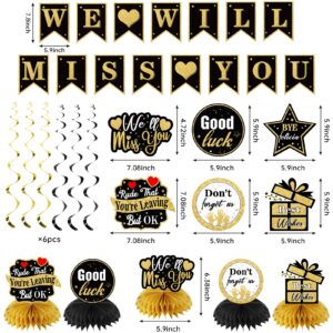 Turypaty Retirement Party Decorations Supplies for Men Women, 45PCS Black Gold Farewell Decorations, We Will Miss You Banner Backdrop Table Toppers Hanging swirls Pompoms Going Away Party Decorations