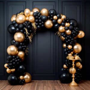 155pcs Black Gold Balloon Garland Arch Kit, Black and Gold Latex Balloons for Gender Reveal Bridal Shower Party Birthday Decorations