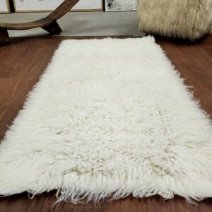 Stylish 2x5 Flokati Rug - Runner | Soft and Fluffy 3” Pile | Premium 2000gsm Weight |100% Wool | Authentic Greek flokati | Off White Wool Rug | Great Gift Idea., NAT2k