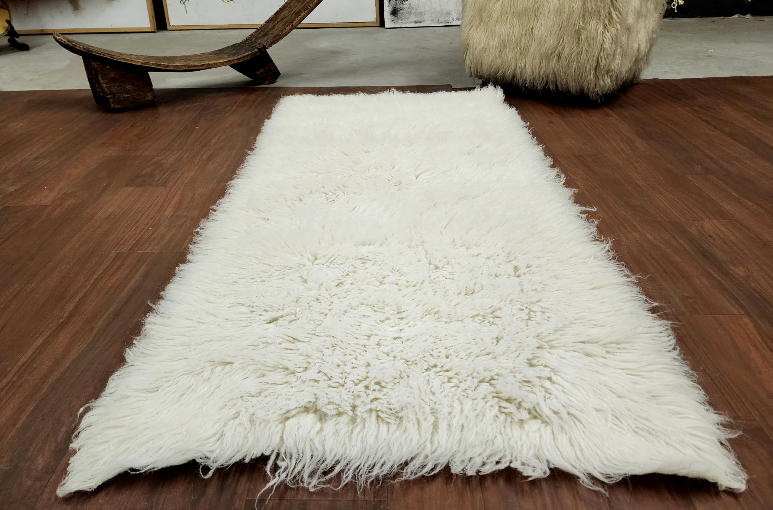 Stylish 2x5 Flokati Rug - Runner | Soft and Fluffy 3” Pile | Premium 2000gsm Weight |100% Wool | Authentic Greek flokati | Off White Wool Rug | Great Gift Idea., NAT2k