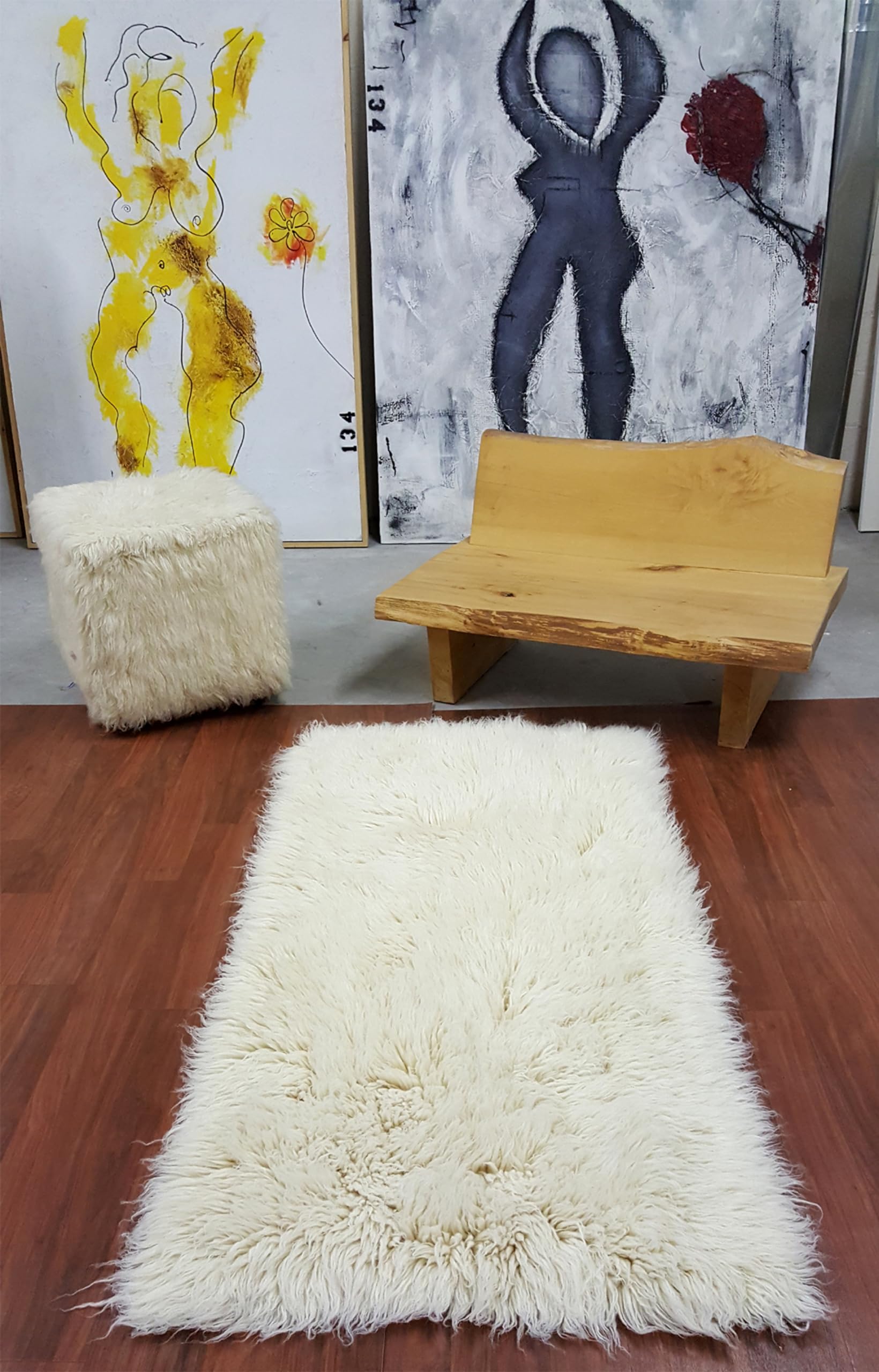 Stylish 2x5 Flokati Rug - Runner | Soft and Fluffy 3” Pile | Premium 2000gsm Weight |100% Wool | Authentic Greek flokati | Off White Wool Rug | Great Gift Idea., NAT2k