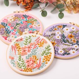 REEWISLY 3 Pack Embroidery Starter kit with Patterns and Instructions, DIY Adult Cross Stitch Kits Beginner, Including 3 Plastic Embroidery Rings, 1 Scissors, Colored Threads and Needles