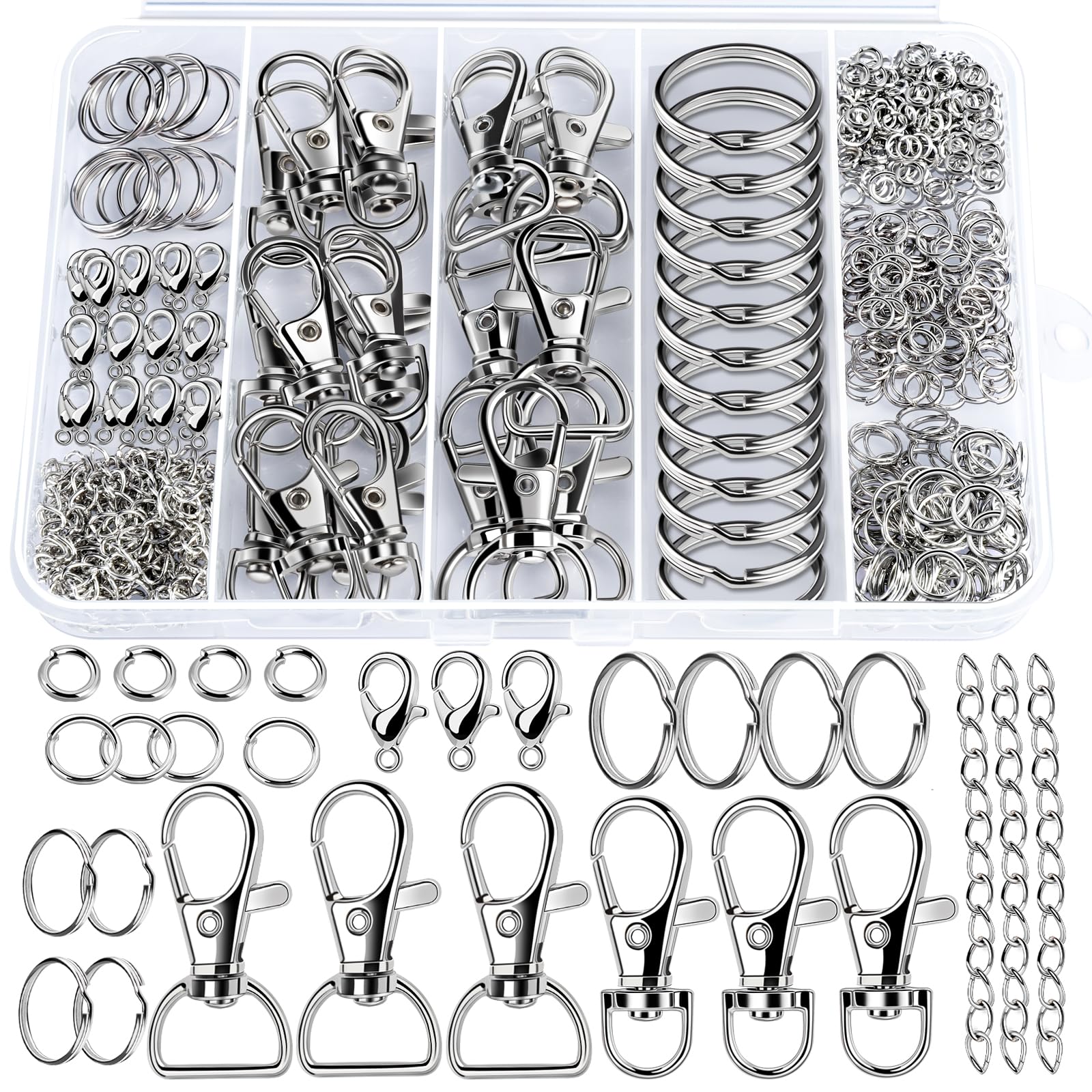 Teenitor 524PCS Keychain Making Kit, Key Chain Clips, Key Chain Rings, Lanyard Hooks Lobster Claw Clasps, Key Rings and Jump Rings for Key Chain Making Jewelry Lanyard Making, Keychain Kit