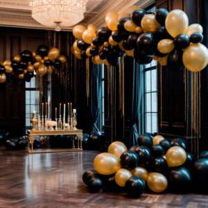 155pcs Black Gold Balloon Garland Arch Kit, Black and Gold Latex Balloons for Gender Reveal Bridal Shower Party Birthday Decorations