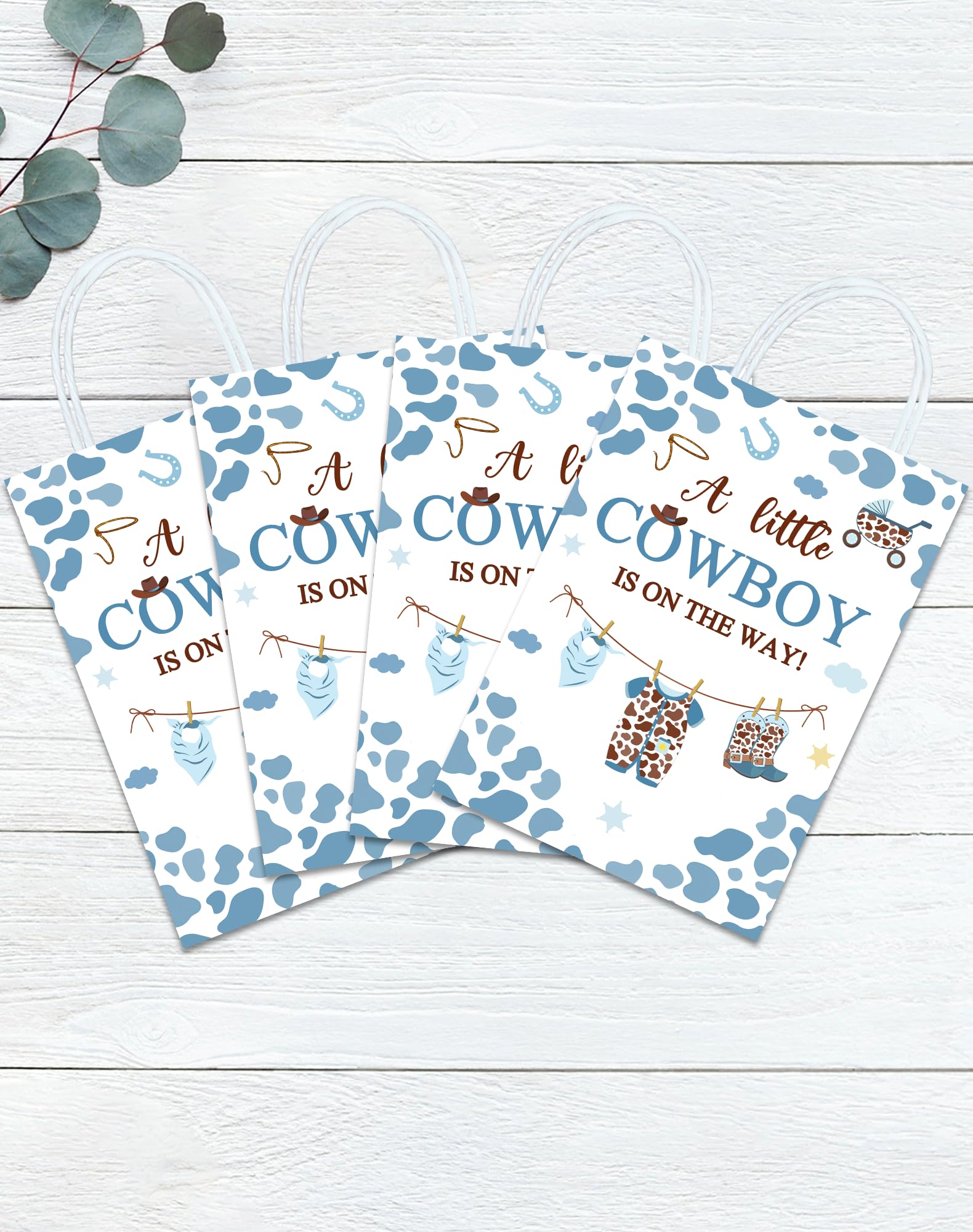 YanZonic 16Pcs A Little Cowboy Is on The Way Decorations Party Thank You Bags - Versatile Cowboy Baby Shower Supplies, Cowboy Baby Shower Decorations, A Little Cowboy Is on The Way Goodie Bags