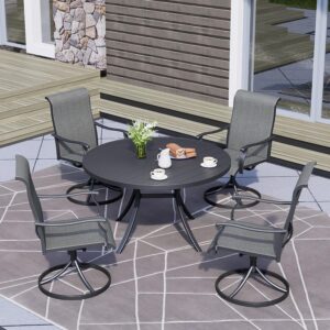 Virvla 5-Piece Outdoor Patio Dining Set, 4 Swivel Rocking Patio Chairs & 1 Large Round Dining Table for for Backyard Front Porch Pool Deck Outdoor Furniture Set - Dark Grey