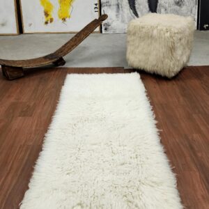 Stylish 2x5 Flokati Rug - Runner | Soft and Fluffy 3” Pile | Premium 2000gsm Weight |100% Wool | Authentic Greek flokati | Off White Wool Rug | Great Gift Idea., NAT2k