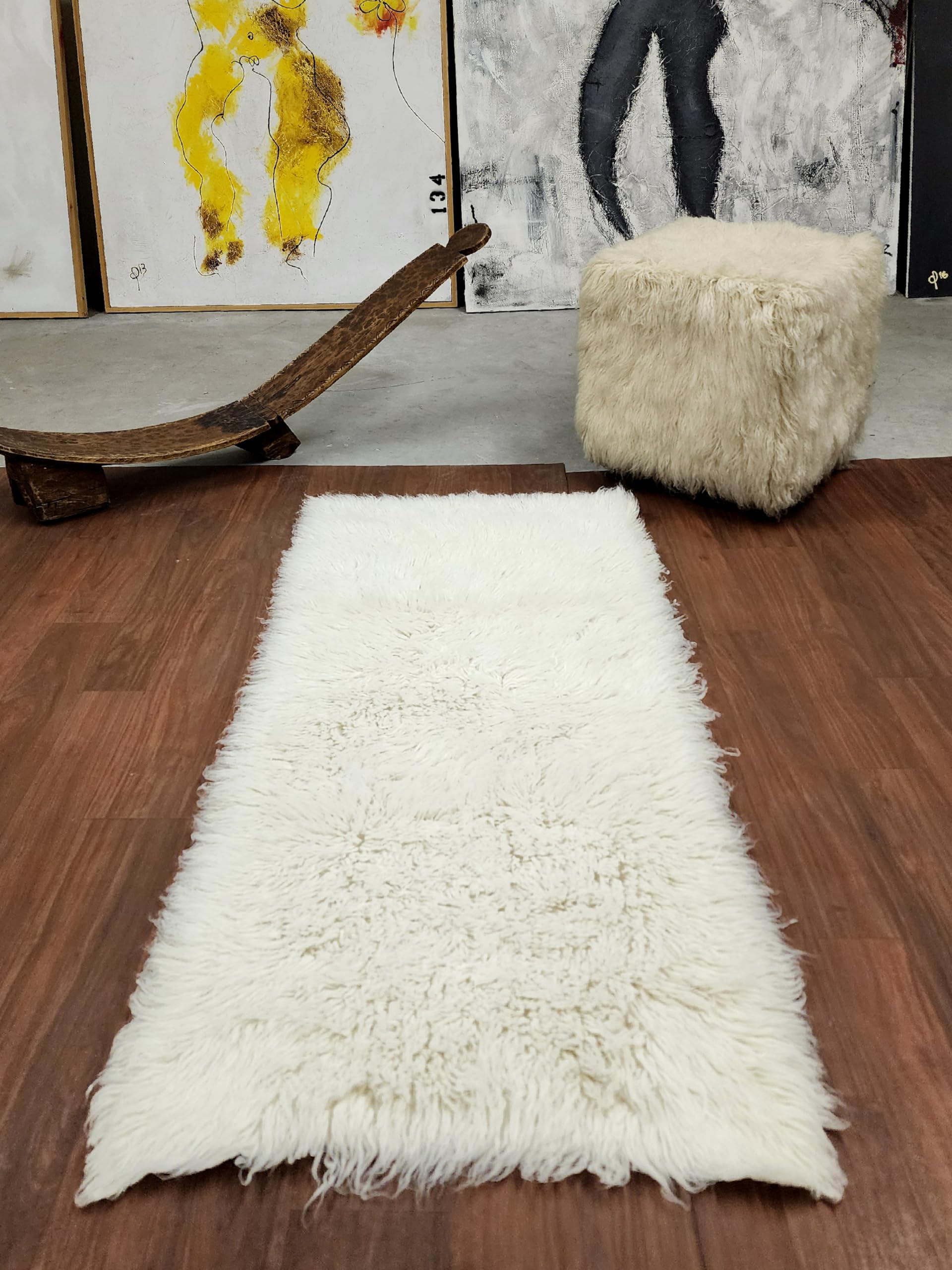 Stylish 2x5 Flokati Rug - Runner | Soft and Fluffy 3” Pile | Premium 2000gsm Weight |100% Wool | Authentic Greek flokati | Off White Wool Rug | Great Gift Idea., NAT2k