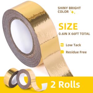 TSSART Solid Foil Washi Tape - Low Tack Self Adhesive Decorative Washi Tape Shiny Metallic Color - 3/5 Inch Wide and 66 FT Long Total, Gold