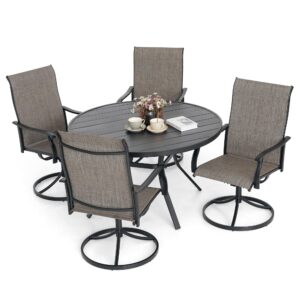 virvla 5-piece outdoor patio dining set, 4 swivel rocking patio chairs & 1 large round dining table for for backyard front porch pool deck outdoor furniture set - dark grey