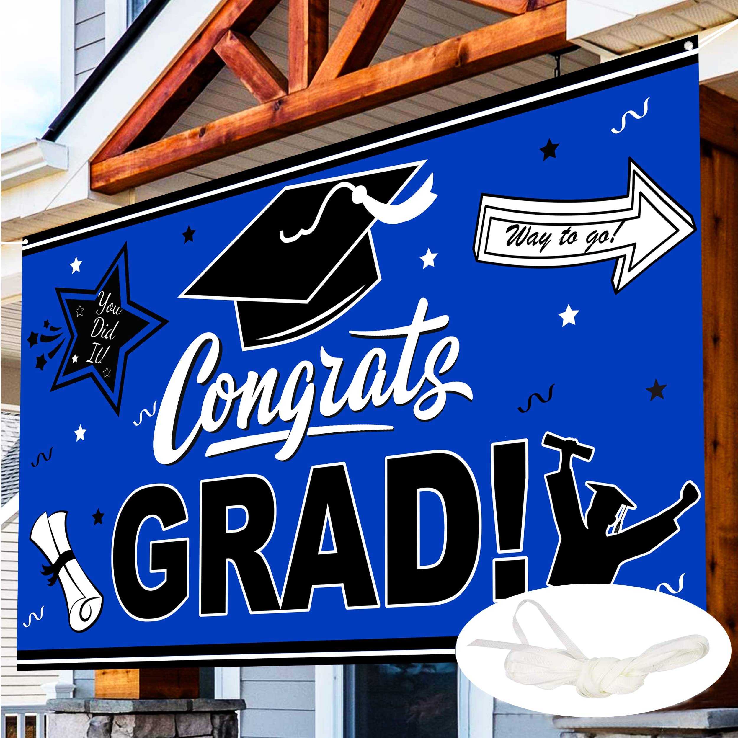 Congrats Grad Banner - 72x44 Inch | Graduation Party Decorations 2024 Blue and Black | Graduation Banner 2024 | Graduation Decorations Class of 2024 | Blue 2024 graduation decorations (Blue)