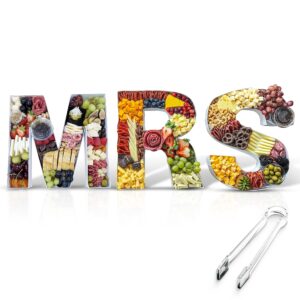 vln designs 12-inch cardboard mrs charcuterie letters with clear tongs - perfect for bachelorette party decorations, bridal shower decorations, bride-to-be, wedding shower decorations, & she said yes!