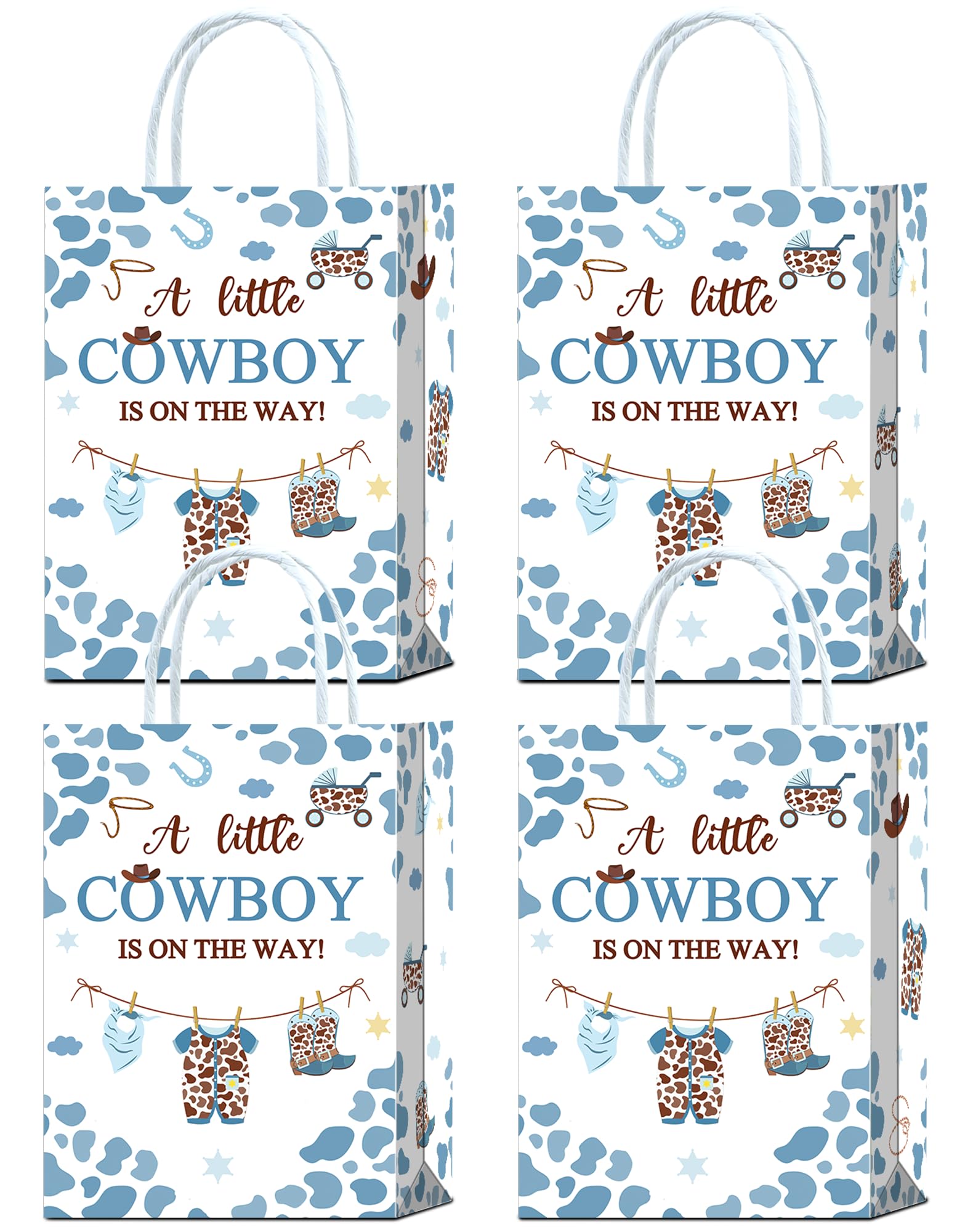 YanZonic 16Pcs A Little Cowboy Is on The Way Decorations Party Thank You Bags - Versatile Cowboy Baby Shower Supplies, Cowboy Baby Shower Decorations, A Little Cowboy Is on The Way Goodie Bags