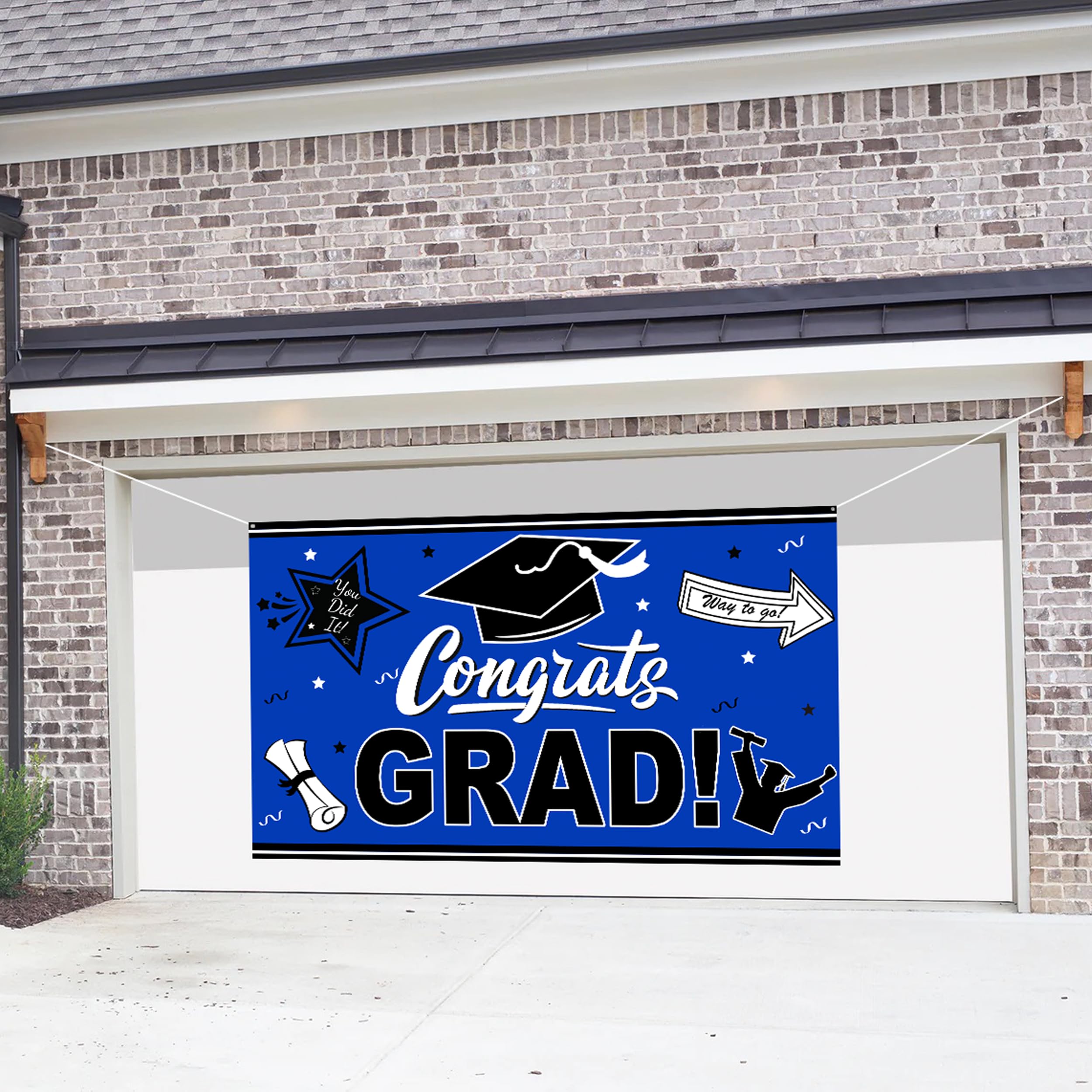 Congrats Grad Banner - 72x44 Inch | Graduation Party Decorations 2024 Blue and Black | Graduation Banner 2024 | Graduation Decorations Class of 2024 | Blue 2024 graduation decorations (Blue)