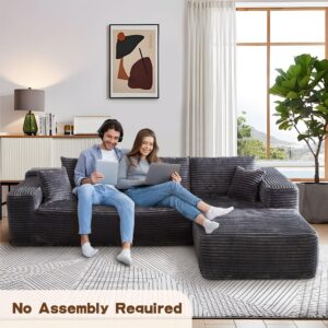 XIZZI Modular Sectional Sofa Couch,L-Shape Upholstered Cloud Couch,Modern Minimalist Couches for Living Room,Free Combination Deep Seat Corner Couch (Grey, Plush Corduroy,Right Facing Chaise)