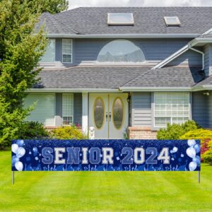 Senior 2024 Graduation Banner Blue Glitter Larger Senior Graduation Banner Yard Sign Lawn Outdoor Garden Polyester Banner for Class of 2024 Graduation Decorations