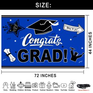 Congrats Grad Banner - 72x44 Inch | Graduation Party Decorations 2024 Blue and Black | Graduation Banner 2024 | Graduation Decorations Class of 2024 | Blue 2024 graduation decorations (Blue)