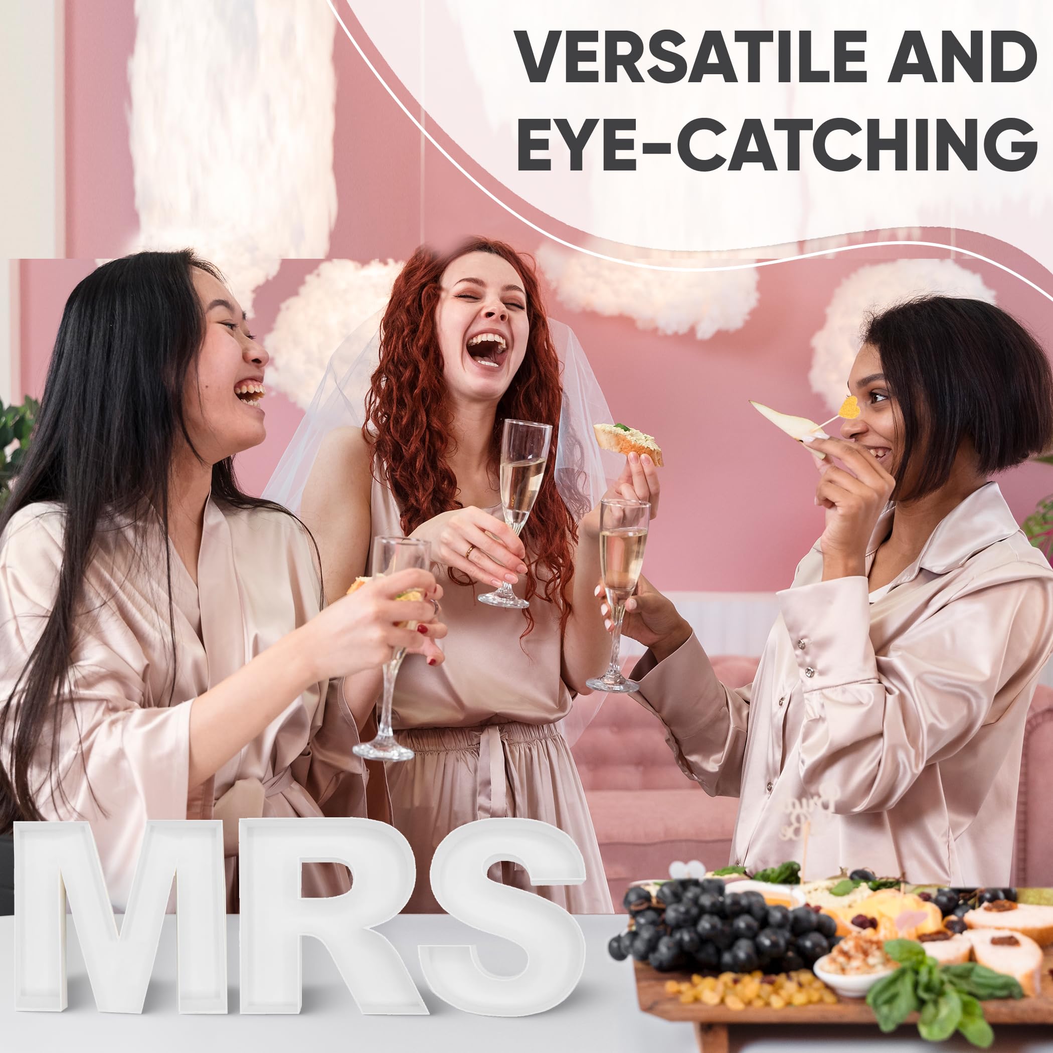 VLN Designs 12-Inch Cardboard MRS Charcuterie Letters with Clear Tongs - Perfect for Bachelorette Party Decorations, Bridal Shower Decorations, Bride-to-Be, Wedding Shower Decorations, & She Said Yes!