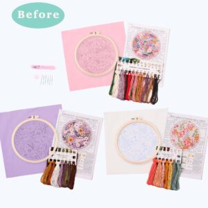 REEWISLY 3 Pack Embroidery Starter kit with Patterns and Instructions, DIY Adult Cross Stitch Kits Beginner, Including 3 Plastic Embroidery Rings, 1 Scissors, Colored Threads and Needles