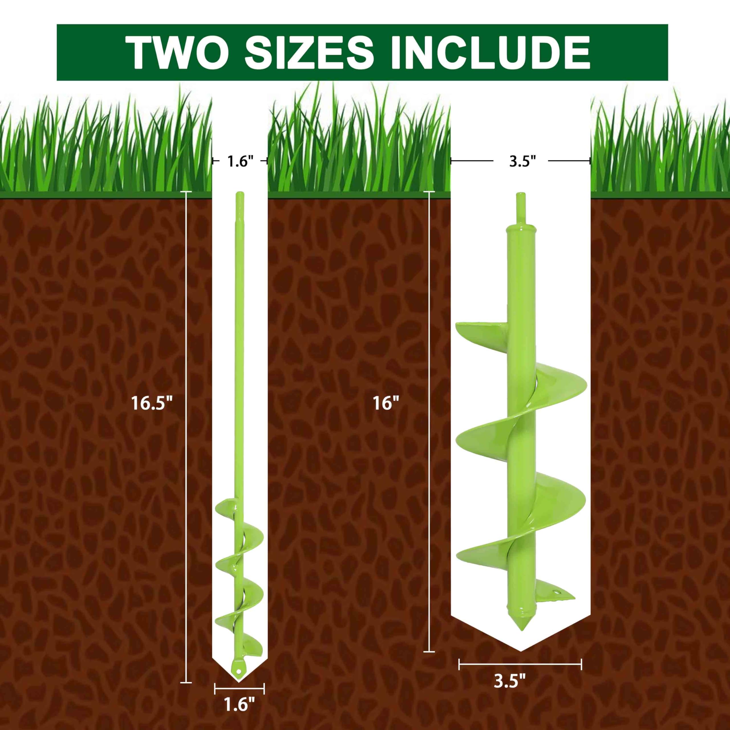 TCBWFY Garden Auger Drill Bit for Planting 3.5"x16"and 1.6"x16.5"Auger Drill Bit Plant Flower Bulb Auger Spiral Hole Drill Earth Post Umbrella Bulb Planter Auger for 3/8" Hex Drive Drill