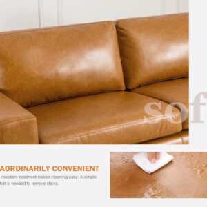 ABCASA 85" Faux Leather Couch with Padded Cushions, Mid-Century Modern Sofa with Extra Deep Seats, 3-Seater Sofa Couch for Living Room Apartment Lounge, Brown