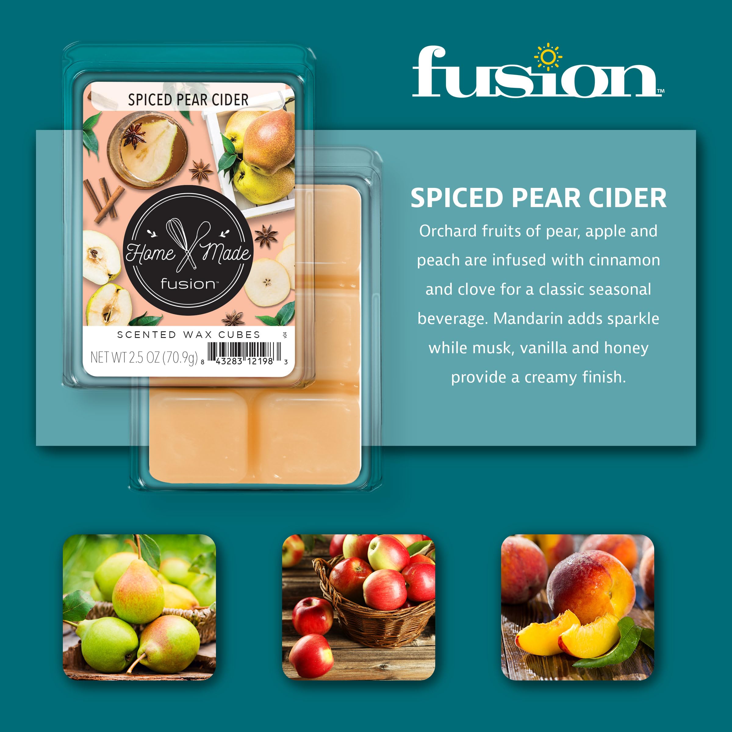 FUSION by Scentsationals Scented Wax Fragrance Melts - Spiced Pear Cider - Wax Cubes Pack, Home Warmer Tart, Electric Wickless Candle Bar Air Freshener, Spa Aroma Decor Gift - 2.5oz (3-Pack)