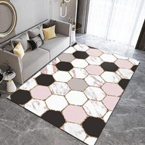 EBOTEB Pink White Black Honeycomb Pattern Rug, Geometric Light Luxury Gold Lines Bedroom Carpet, Fluffy Comfortable Soft with Rubber Backing for Living Room Hotel Hallway Girl Room 2ftx3ft, Style-2