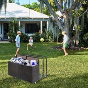 CuisinAid Outdoor Wicker Patio Poolside Float Storage with Rolling Wheels, Pool, Beach, Patio Storage Bin for Floaties, Pool Accessories and Patio Furniture Brown