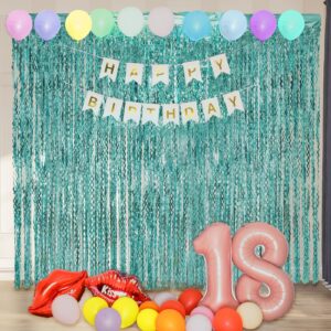 4 Pack 3.3 ft x 6.6 ft Wavy Aqua Teal Blue Tinsel Foil Fringe Curtains Backdrop - Wave Metallic Foil Curtains for Wedding Girl Princess Bachelorette Euphoria Theme Party Decoration