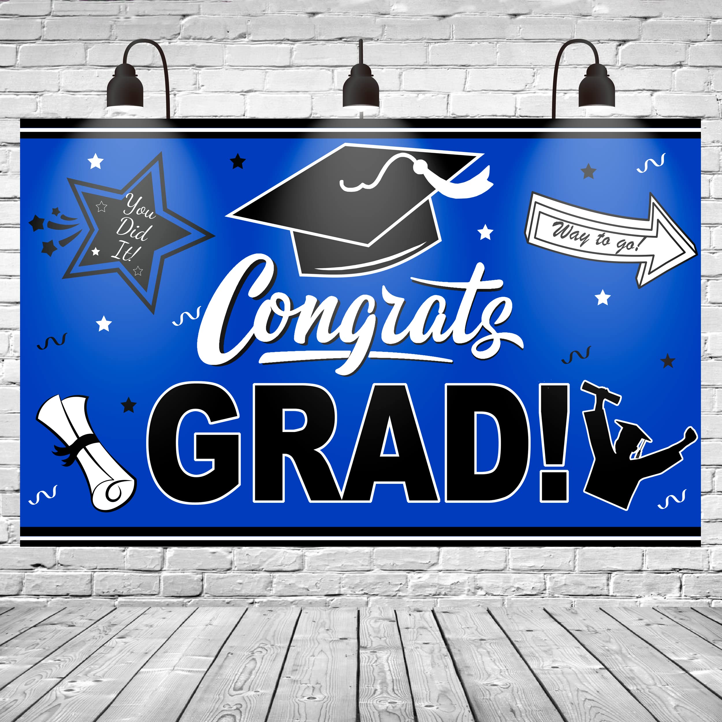 Congrats Grad Banner - 72x44 Inch | Graduation Party Decorations 2024 Blue and Black | Graduation Banner 2024 | Graduation Decorations Class of 2024 | Blue 2024 graduation decorations (Blue)