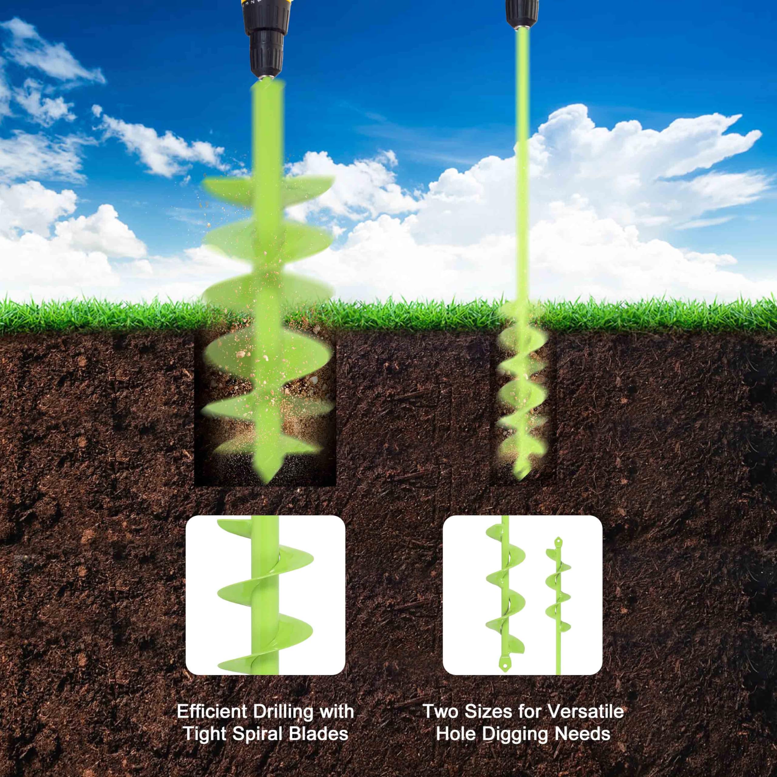 TCBWFY Garden Auger Drill Bit for Planting 3.5"x16"and 1.6"x16.5"Auger Drill Bit Plant Flower Bulb Auger Spiral Hole Drill Earth Post Umbrella Bulb Planter Auger for 3/8" Hex Drive Drill