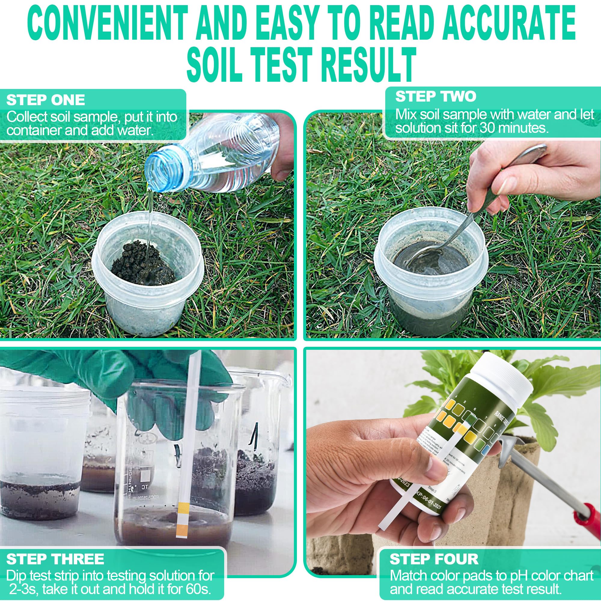 100CT Soil pH Test Kit (3.5-9.0) - Soil pH Test Strips to Test Soil Acidity & Alkalinity of Garden Lawn Grass Vegetable, pH Soil Tester for Garden Soil, Easy to Use for Quick & Accurate Results