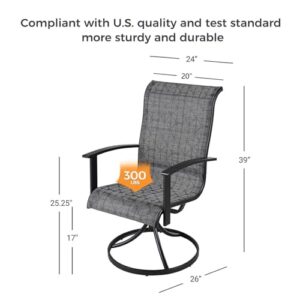 Grand patio Outdoor Dining Swivel Rocker Chairs, Patio Sling Rocking Chair Set of 2, Patio Chairs for Dining Set, Black & Grey Plaid