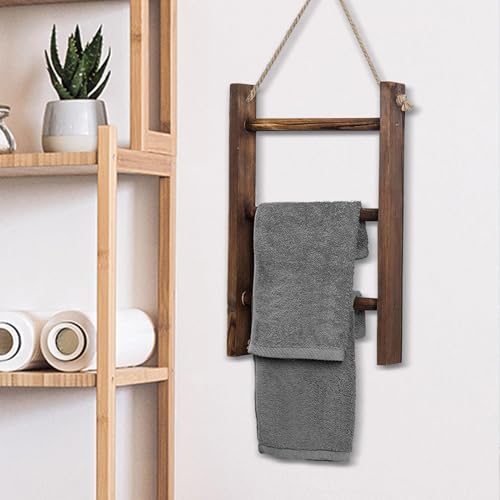 Generic Wood Towel Racks Wood Shelf Wall Mount Bathroom Decor Towel Bars Modern with Rope Rustic for Bathroom Farmhouse Kitchen Room, 40cmx26cmx5.5cm