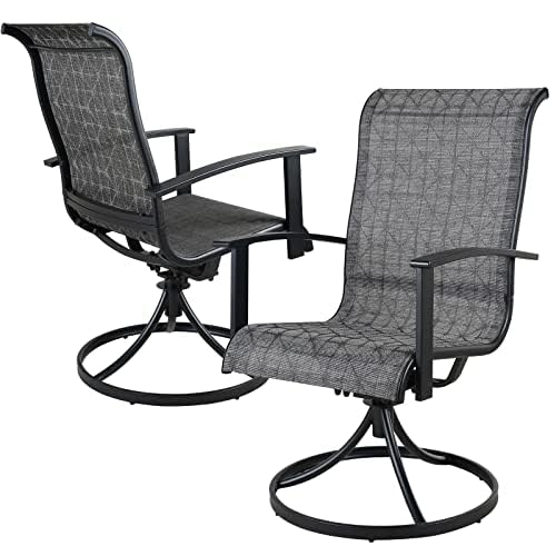 Grand patio Outdoor Dining Swivel Rocker Chairs, Patio Sling Rocking Chair Set of 2, Patio Chairs for Dining Set, Black & Grey Plaid