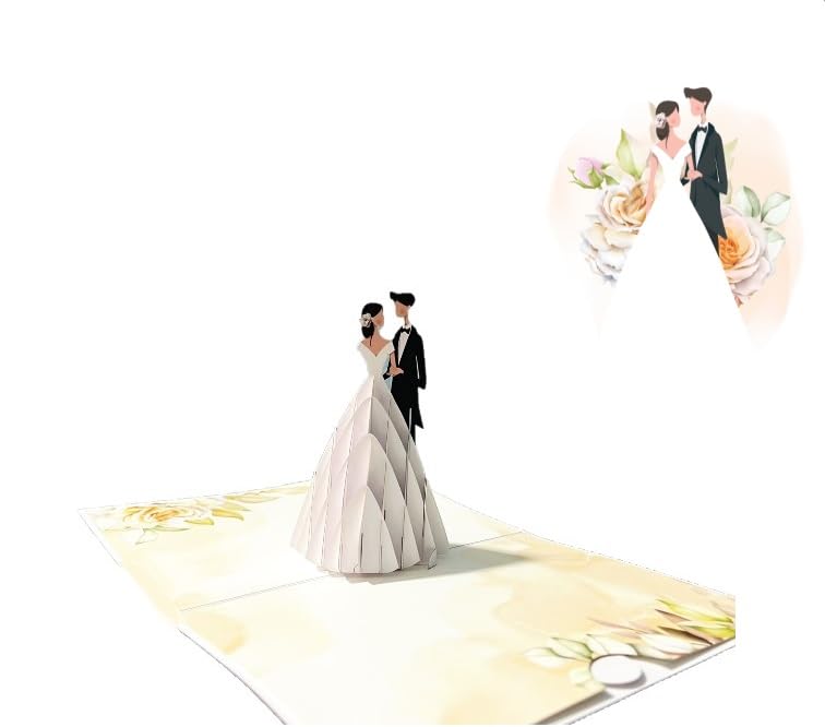 ETA 3D Pop Up Wedding Card, 3d Bride and Groom Card, Just Married Pop Up Card, 3D Popup Cards for Valentines Day, Wedding, Anniversary, Love, Romance, W12