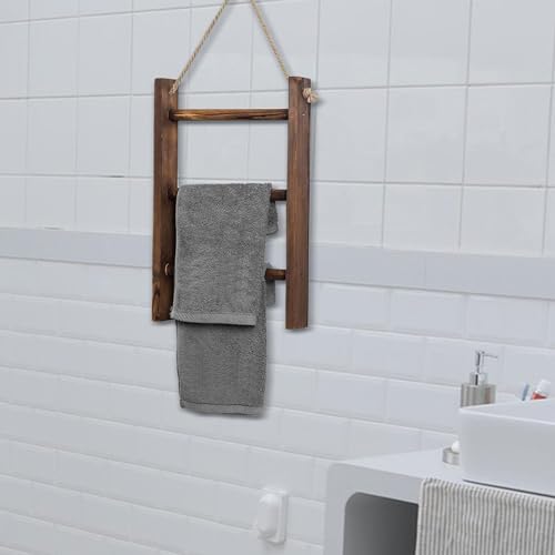 Generic Wood Towel Racks Wood Shelf Wall Mount Bathroom Decor Towel Bars Modern with Rope Rustic for Bathroom Farmhouse Kitchen Room, 40cmx26cmx5.5cm