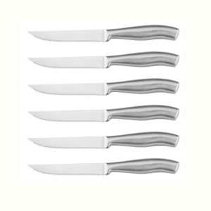 uni-rhythm upgrade 20cr13nh 4.5inchs stainless steel steak knife set of 6, dishwasher safe stainless steel serrated knives, silver. gift box for father's day, mother's day, thanksgiving, christmas