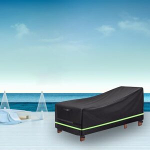 Patio Chaise Lounge Cover, Waterproof Black Chaise Lounge Chair Covers with Reflective Strip, Outdoor Pool Lounge Chair Covers for Outside (1)