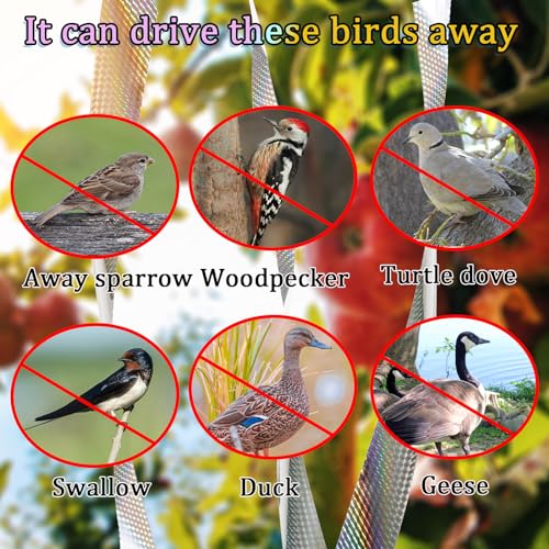 NQEUEPN Bird Reflective Tape, 360ft Long Double Sided Bird Flash Devices Deterrent Ribbon for Out Door Birds Woodpeckers Gulls Crows Swallows Pigeons